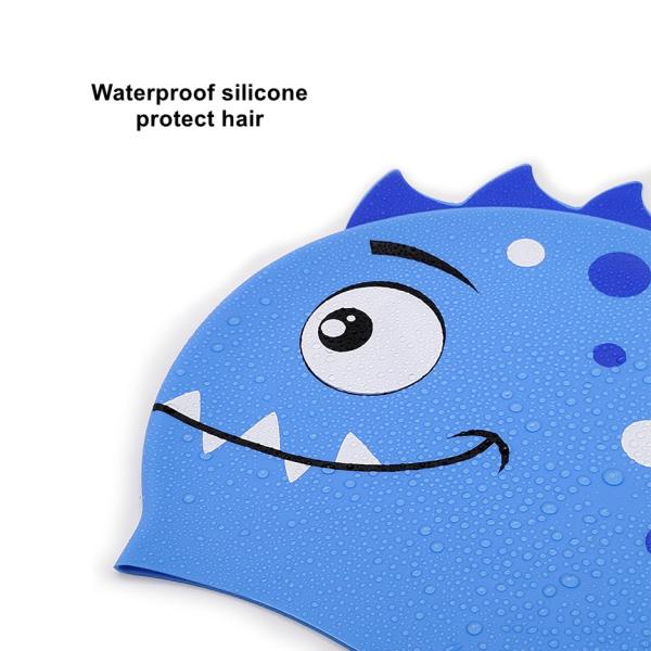 Cute Cartoon Design Silicone Swimming Hats Waterproof For Boys Girls