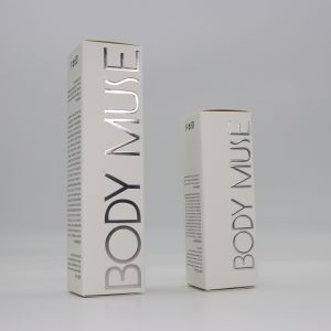 China Simple Customized Cosmetics Packaging Boxes Essential Oil Packaging Box Skincare Card Box With Silver Stamping Logo on sale