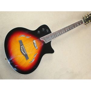 Quality Wholsale Factory custom 21frets classic semi-hollow tobacco sunburst folk acoustic guitar with bird inlay for sale