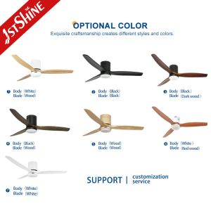 Decorative Solid Wood Flush Mount Ceiling Fan With LED Light 6 Speed Remote