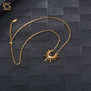 Sunflower Pendant Necklace Titanium Steel Jewelry Women Collarbone Chain
