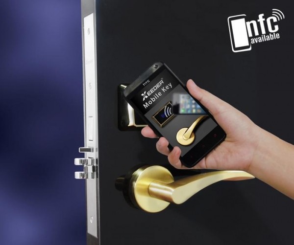 Rfid Hotel Electronic Door Locks L9106 / 9206-NFC Copper Plus Mirror Polish