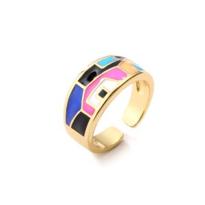 China Multicolor Dripping Oil Rings Exquisite Gold Plated Wedding Rings OEM ODM on sale