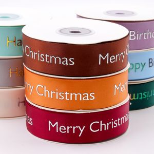 3 inch custom logo printed satin grosgrain ribbon
