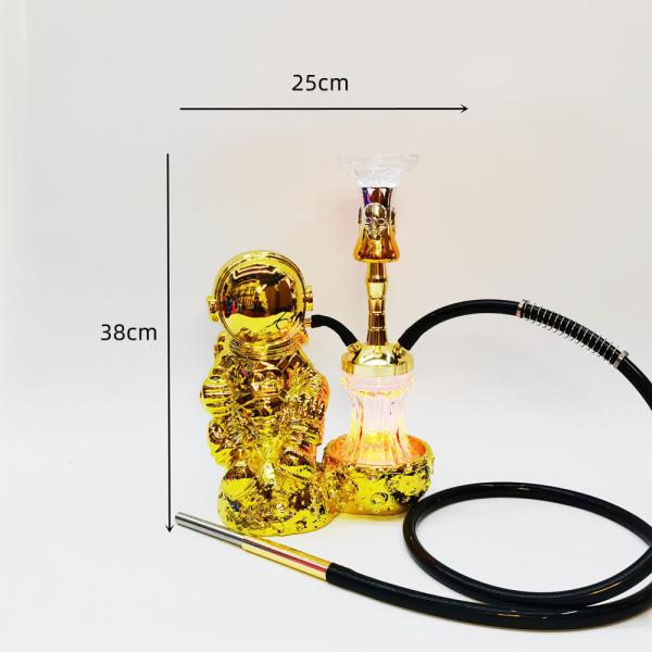 Resin 38CM Hookah Design Gold White Aluminum 1 Hose Shisha with LED Light