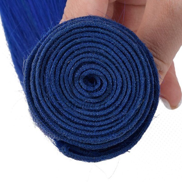 Blue Straight Remy Human Hair Bundles Sew In Weave Bundles Brazilian Bundle Deals