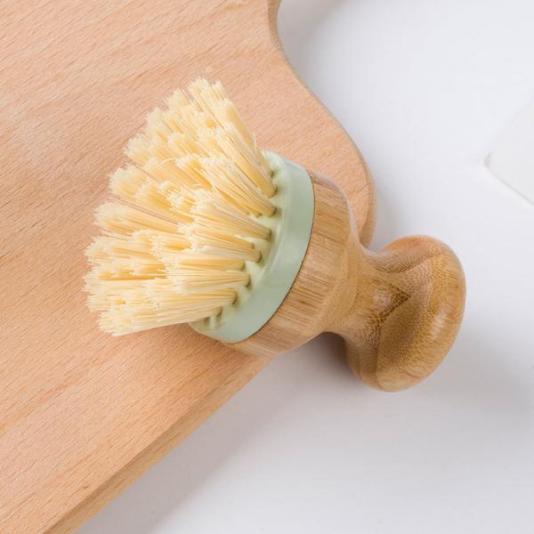 Amazon Best Selling Natural Bamboo Dish Brush For Pot, Sink Kitchen Cleaning Scrubber In Green And Grey