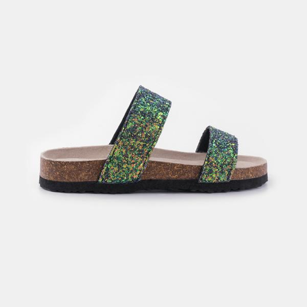 Buy Green Shiny Slip Resistant Eva Slide Sandal With Double Strap at wholesale prices