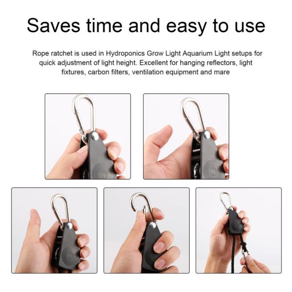 Chin Up Black Color 1/8 Inch Metal Gear Rope Hanger 68kg / 150lbs Grow Lights Rachet Hanger
