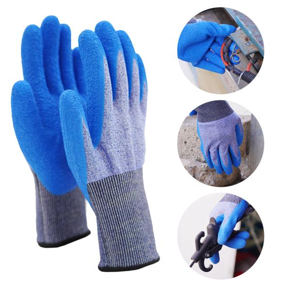 Buy Blue Latex Palm Work Gloves Cut Resistant ANSI A4 Cut Gloves For Construction Tasks at wholesale prices