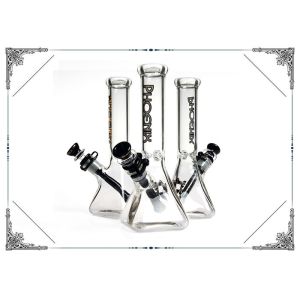 China PHOENIX STAR Beaker Bong Glass Water Pipe Square Base Bottom With Black Plastic Clip on sale
