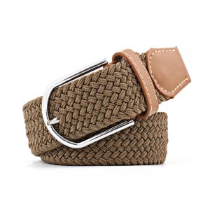 PU Braided Fabric Elastic Belt Adjustable Men 105cm Alloy Buckle