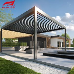 Waterproof Aluminum Retractable Pergola / Aluminium Perforated Panel With Remote