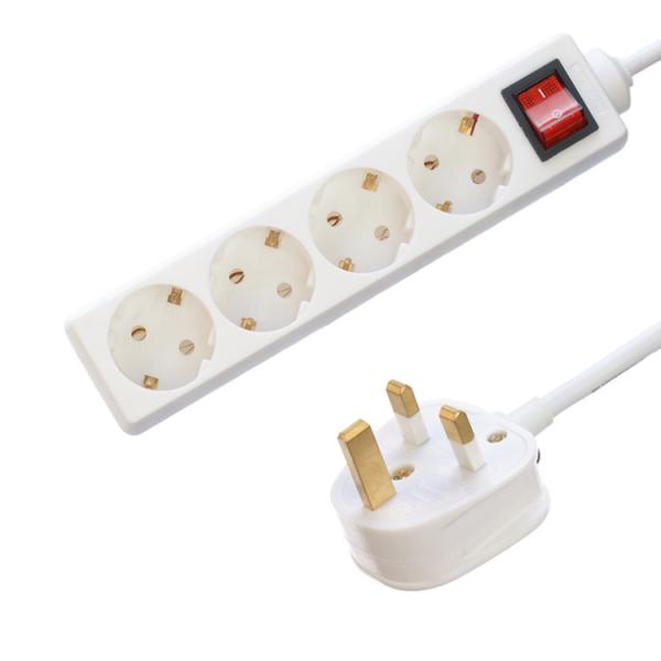 EU Standard Power Strip with 4 Outlets Surge Protect Switch USB A Output Ports H05VV-F 3x1.25MM2 Cable and UK 3 Pin Plug