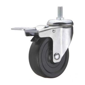medium duty 4 threaded stem black rubber caster with brake, screw soft rubber castor brake
