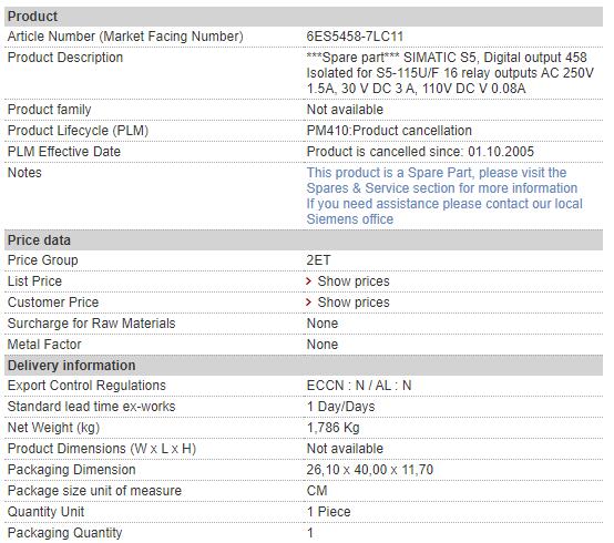 6ES5458-7LC11 6ES5 458-7LC11 Siemens Relay Output Module