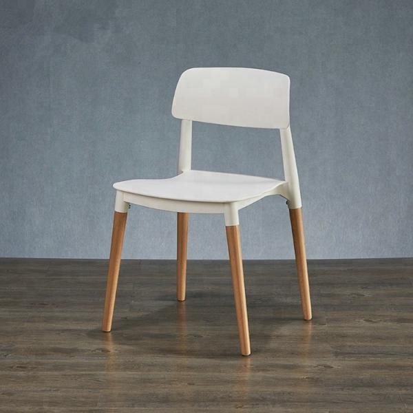 Buy Contemporary Wooden Dining Chairs With White Plastic Sitting Surface at wholesale prices