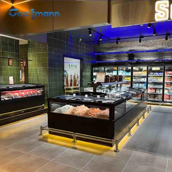 Buy Deep Chest Supermarket Island Freezer Galvanized Steel Plate Refrigerator at wholesale prices