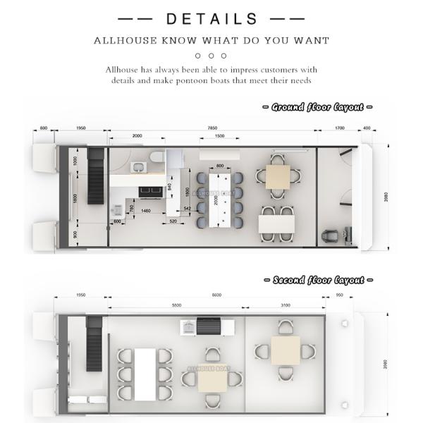 2 Story Aluminum Party House Boat Club Restaurant With 30 People Capacity