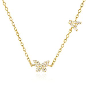 China Necklace Mini 18K Gold White Micron Pave CZ Butterfly 925 Sterling Silver Pendant on sale