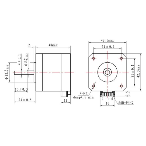 Casun 480mNm Two Phase Stepper Motor 48mm NEMA 17 1.8 Degree