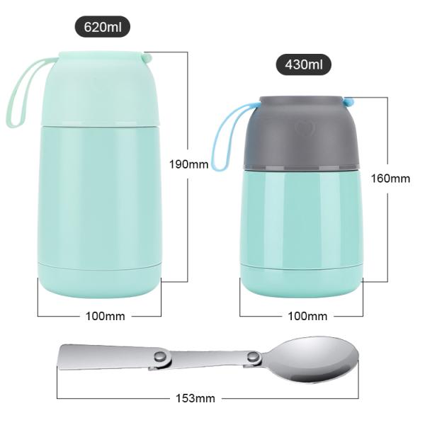 Vacuum Insulated Stainless Steel Lunch Thermos Leak Proof Soup Containers with Folding Spoon for Hot or Cold Food