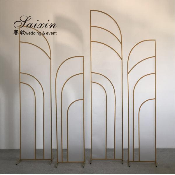 Church Wedding Backdrop Flower Decoration Portable 4 Pcs Set Gold Frame Fabric Sequin Stand