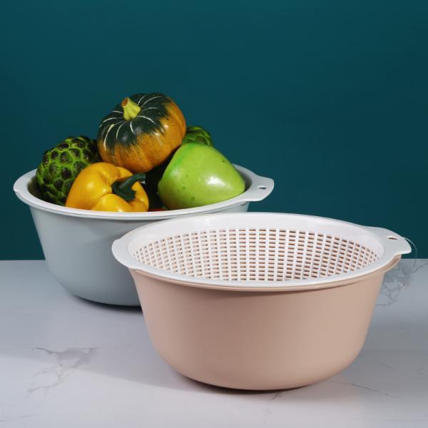 Buy Plastic Double Layer Asphalt Basket For Kitchen Wash Vegetables Fruits at wholesale prices