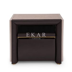 Veneer Luxury Elegant Style Leather Hotel Bedside Table Modern Nightstand