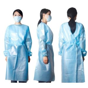 Quality Blue Gown Disposable Non Woven PP PE Hooded Disposable Protective Gown for sale