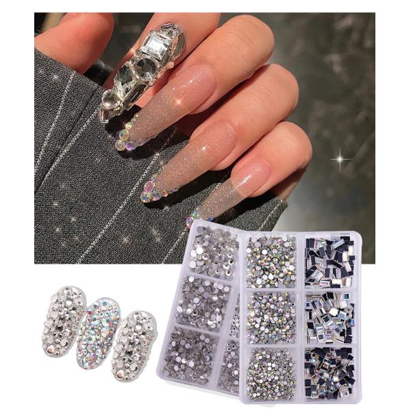 Nail SPA 6 Grid Mix Flat Bottomed Glass Shaped Drill Crystal Multi Shape Glass Diamonds