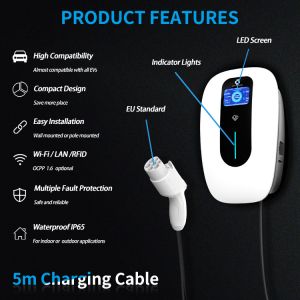 7kw Type 2 RFID Electric Vehicle Wifi EV Charger 32a 230V 1 Phase For Home