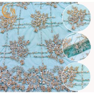 Handmade Custom Beaded Embroidery Lace Fabric Symmetrical Design