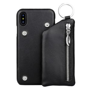 Phone accessory for iPhone 8 Leather Wallet Case, lichi genuine leather case for