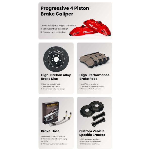 TEI P40EV Brake Caplier 4 Piston BBK Big Brake Kit for for Honda Civic EK3 EK4 EK9 ES1 EM2 EP3 FB2 FB4 FC1 FK7 FK8 FL1
