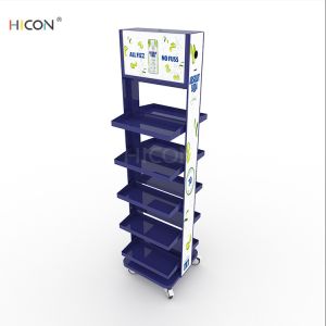 Movable Double-sided Blue Metal Drinks Cabinet Display Unit