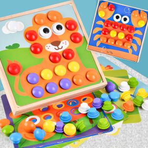 Children Wood Baby Developmental Toys Particle Button Puzzle Mushroom Nail