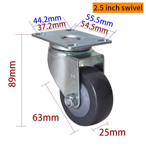 EDL Light Duty 2.5inch 70kg Plate TPU Caster by Rigid, Swivel and Brake type
