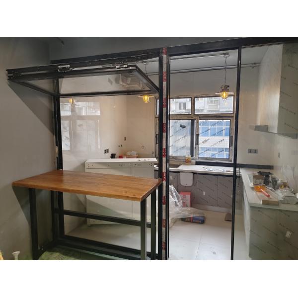 Cooking Station Folding Window Allowing Pass-Through Service to Outdoor Dining Areas During Entertaining