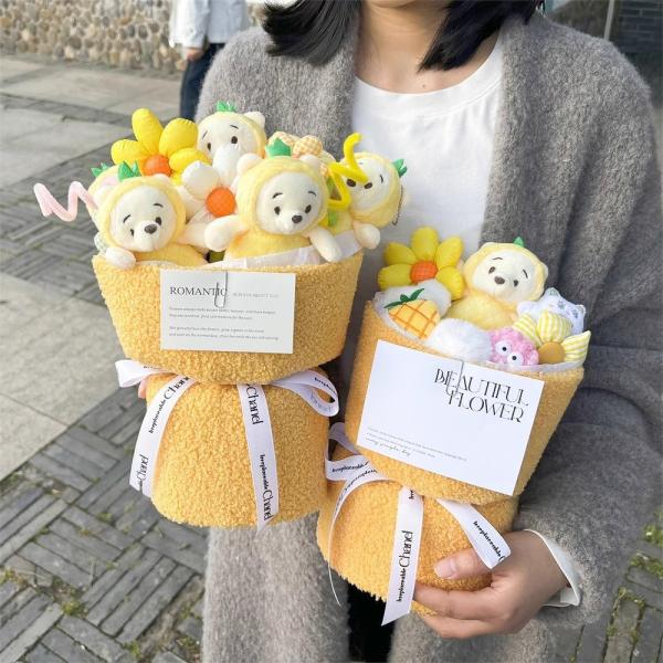 Buy Pineapple Bear Plush Doll Flower Bouquets Given to Girlfriends as Birthday Gifts and Graduation Gifts on May 20th and Qixi Festival Valentine's Day at wholesale prices