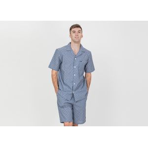 Custom Printed Mens Luxury Sleepwear Chambray Short Sleeve Button Through Shirt