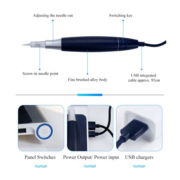 Black Digital PMU Microblading Pen Stainless Steel Electric Tattoo Gun Kit for Eyebrows Lips Skin Permanent Makeup Machine