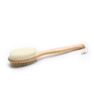 Dual-Sided Long Handle Exfoliating Back Scrubber Brush with Bamboo Handle