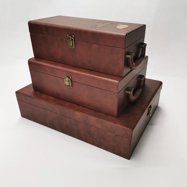 Buy Luxury Personalized PU Leather 500ml 750ml Champagne Gift Boxes With Handle at wholesale prices