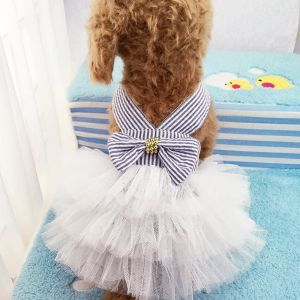 Adorable Striped Mesh Dog Princess Dresses With Bow