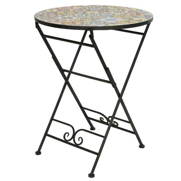AJUNION 3pcs Outdoor Bistro Metal Table Chair Set Antique Mosaic Ceramic for Garden