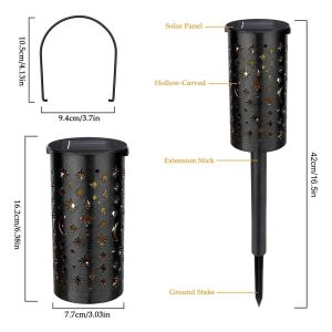Iron Hollow Solar Lanterns For Outside Star Moon Retro Light Terrace Path