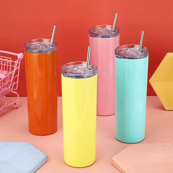 20oz Stainless Steel Double Wall Vacuum Insulated Tumblers With Lid And Straw For Hot Cold Drinks White