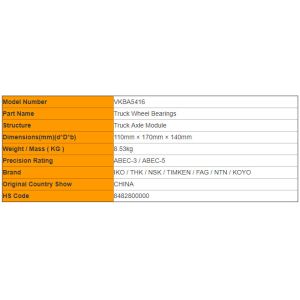 Certificated VKBA5416 , 804162 A.H130 Truck Wheel Bearings Trailer Bus