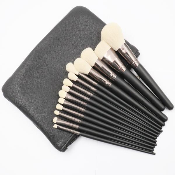 Wood Handle Black 14Pcs Private Label Makeup Brush Set 19.6*1.7cm
